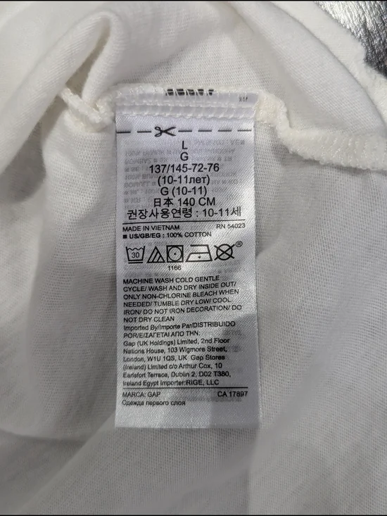 5/$35 Gap Kids Flip Sequin Logo Tee L 10-11 White Stripe Sleeve Cotton Shirt - Picture 3 of 3